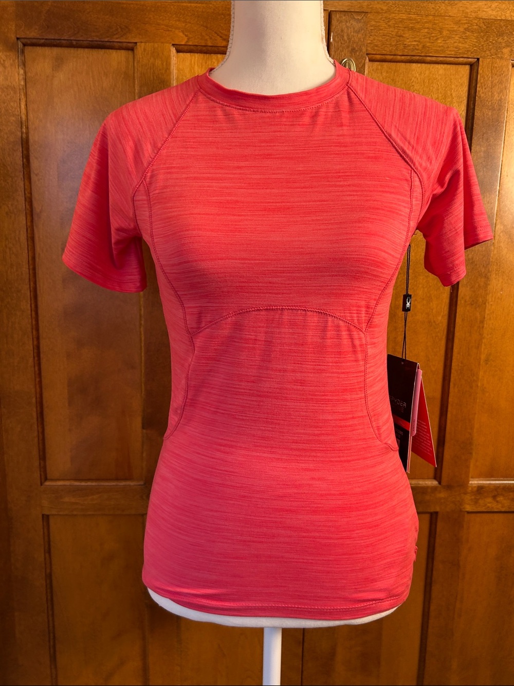 NWT Spyder. Womens Vibrant Heather Pink Short Sleeve Tee. Sz XS